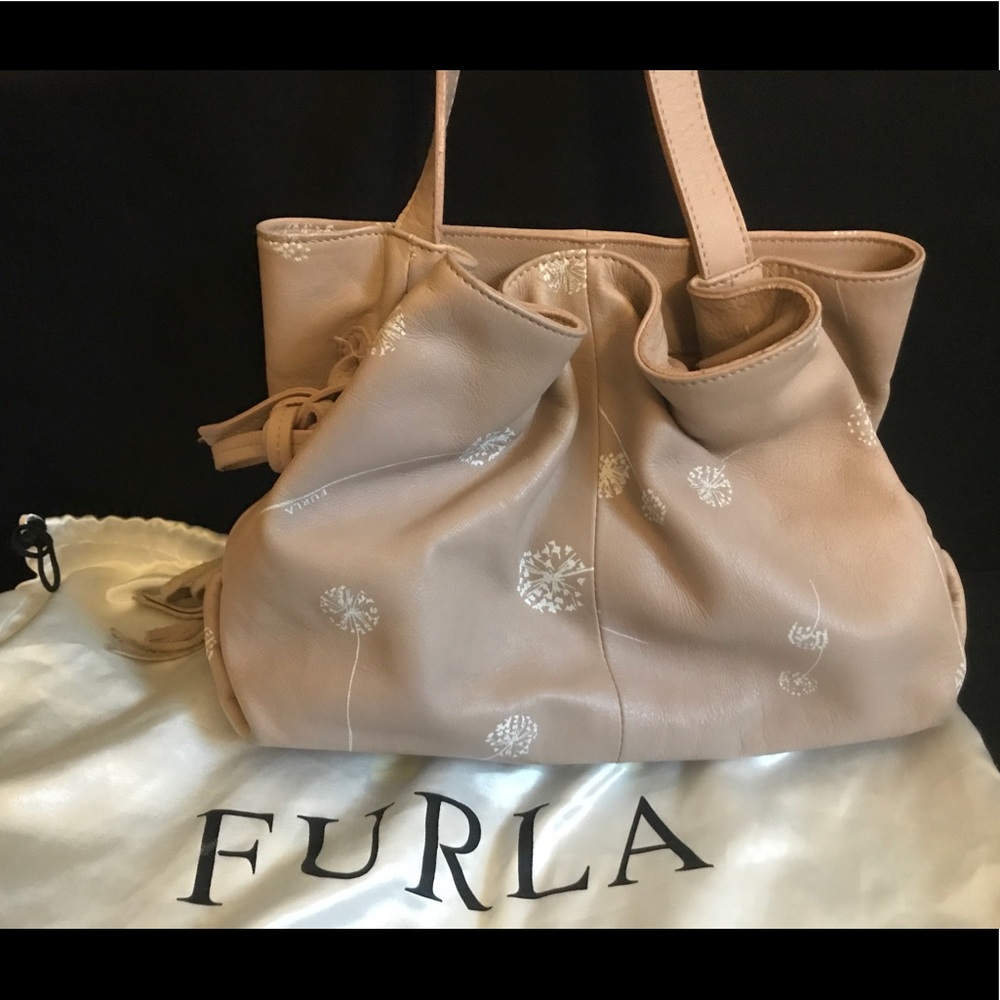 Furla soft pink flower leather handbag gorgeous